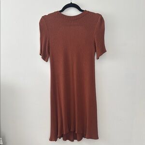 Rust Brown Ribbed Knit Dress